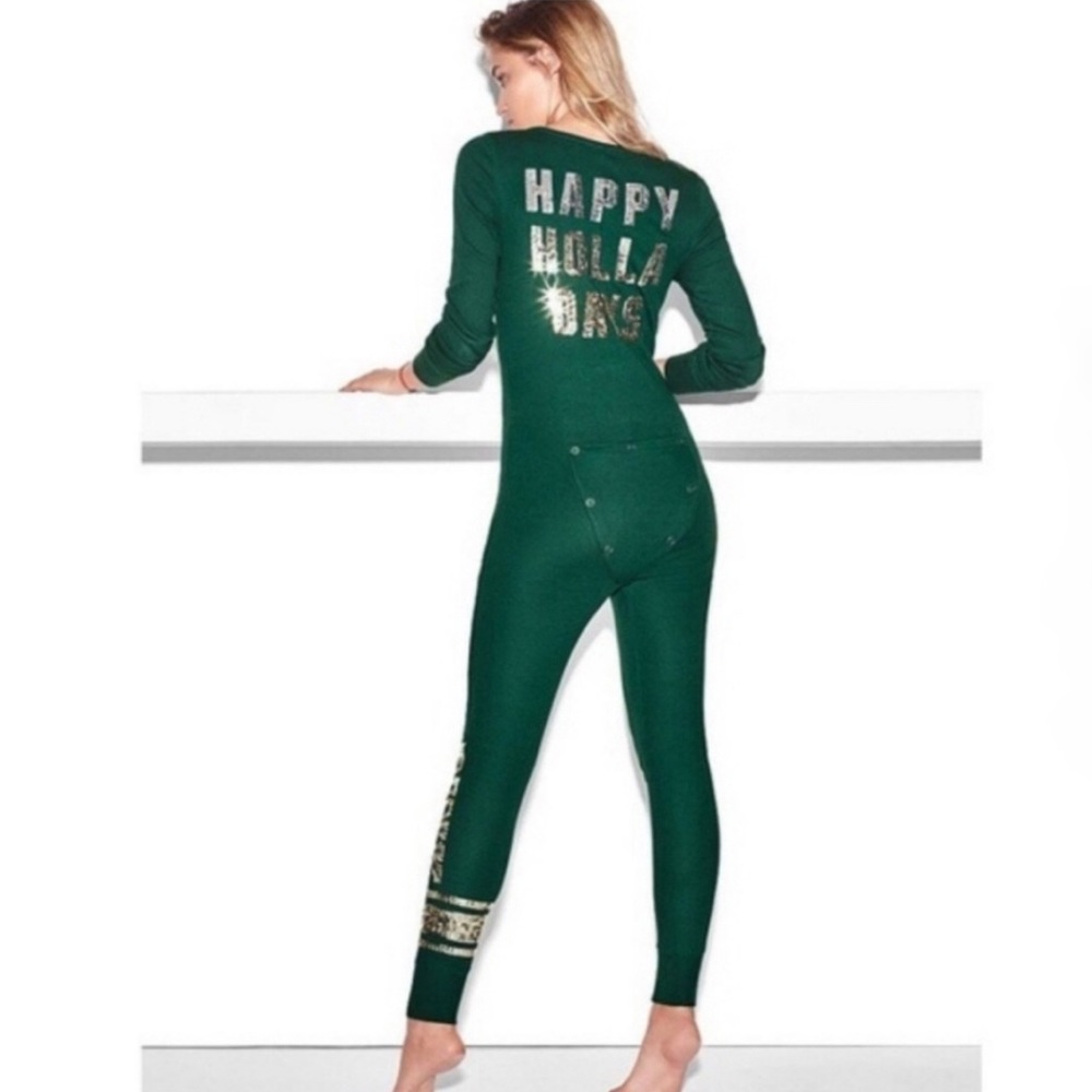 PINK Victoria’s Secret Happy Holla Days Onesie Green New